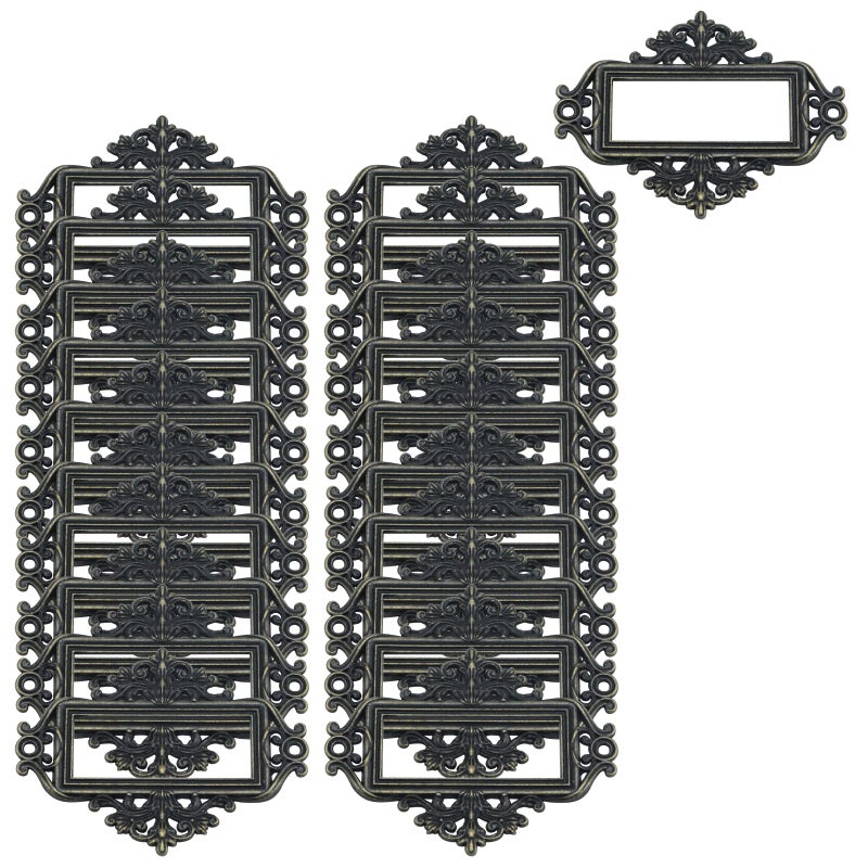 Antrader 24 Pack Vintage Lace-up Office Library File Drawer Tag Business Card Slot Label Holder Metal Frame Antique Bronze - Image 1